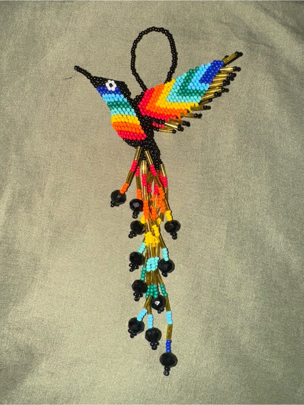 Handmade Rainbow Beaded Hummingbird Bird Ornament